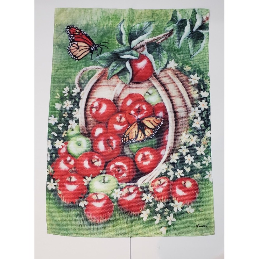 Flag Red Apples Basket Butterflies Flowers Daisies Double Sided Poly‎ 39" x 27"
